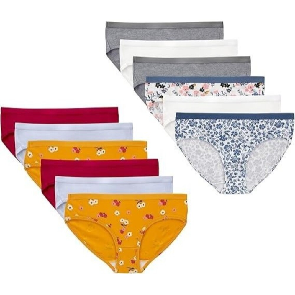 12-Pack Hanes Girls Underwear Size 18 Purple Periwinkle Grey White Floral Prints